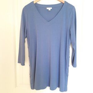 J. Jill V-Neck 3/4 Sleeve Tunic Tee with Side Button Detail Blue Size M